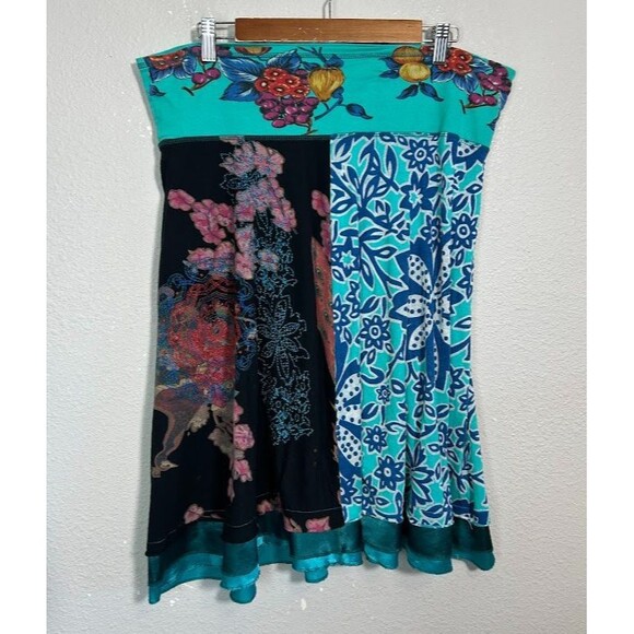 VTG Y2K Desigual A Line Circle Skirt XL Embroidered Patchwork Floral Whimsical - Picture 2 of 10